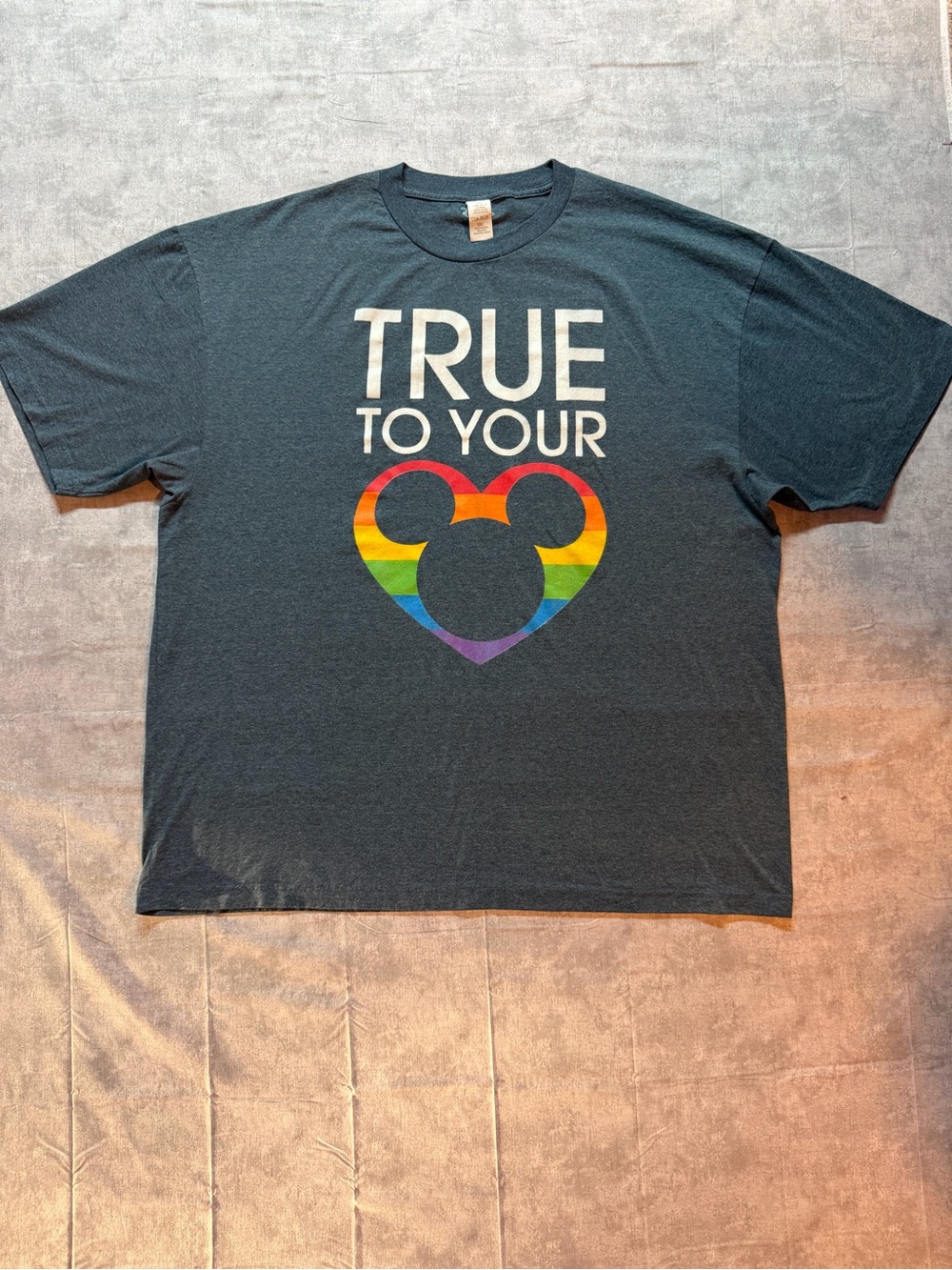 Disney Black Crew Tee with Rainbow Mickey Heart Graphic